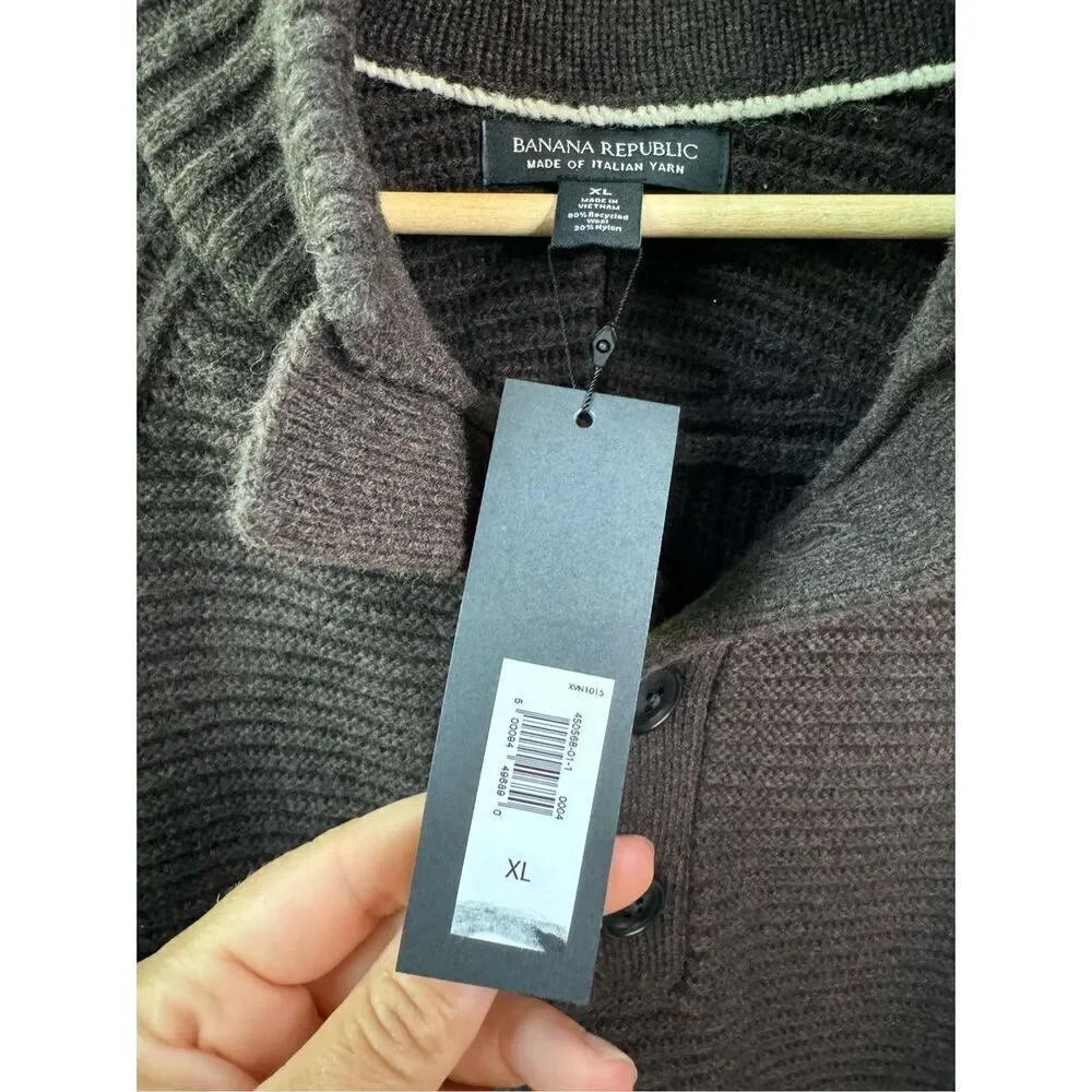 Banana Republic  Men’s Brown Wool Blend Half Button Sweater XL NWT